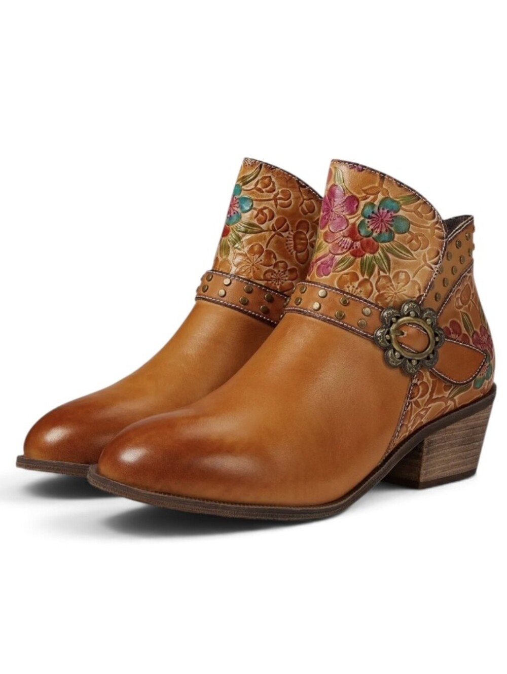L'ARTISTE Dainty Lady Spring Step Camel Brown Multi Floral Womens 39/8.5 Boots